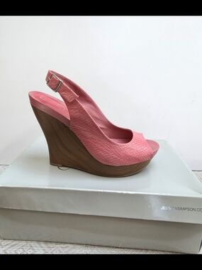 Jessica Simpson Pink Peep-Toe Wedge Slingback
